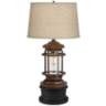Andreas Bronze 2- Light Table Lamp with USB Port and Black Round Riser