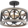 Salima 16&quot; Wide Black and Gray Wood 3-Light Ceiling Light