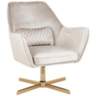 Diana Champagne Velvet and Gold Metal Swivel Lounge Chair