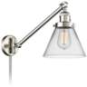 Large Cone Brushed Satin Nickel Glass Swing Arm Wall Lamp