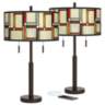 Modern Squares Robbie Bronze USB Table Lamps Set of 2