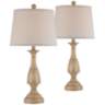 Ben Wood Finish Traditional Table Lamps Set of 2