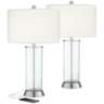 Watkin Clear Glass Column USB LED Table Lamps Set of 2
