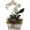 White Orchid and Succulent 21&quot;H Faux Plants in Whitewash Pot