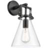 Newton 14&quot; High Matte Black Truncated Cone Glass Wall Sconce
