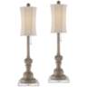 Bertie Wood Finish Traditional Buffet Lamps With 7&quot; Square Risers