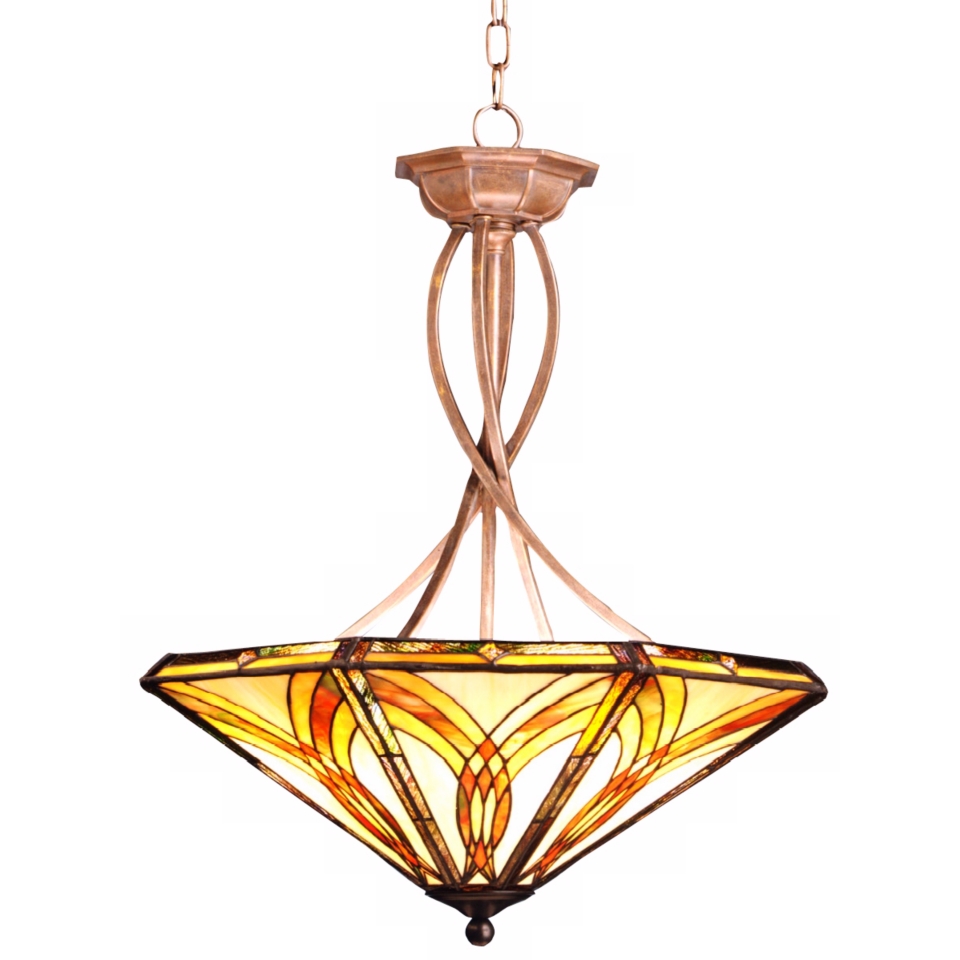 Tiffany Amber Glass Inverted Pendant Chandelier   #87268