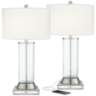 Watkin Clear Glass Column USB Table Lamps With 8&quot; Square Risers