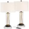 Nathan Gold Cage USB Table Lamps With 8&quot; Square Risers