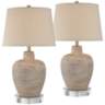 Glenn Dapp Beige Pot Table Lamps With 8&quot; Round Risers