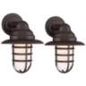 Marlowe 13 1/4&quot;H Bronze Hooded Cage LED Outdoor Wall Light Set of 2