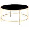 Fontayn 36" Wide Brass Metal Black Glass Round Coffee Table