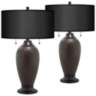 Black Faux Silk and Hammered Bronze Table Lamps Set of 2