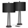 Susan Dark Bronze and Faux Black Silk USB Table Lamps Set of 2