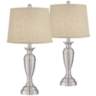 Blair Brushed Nickel Metal Burlap Linen Table Lamps Set of 2