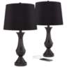 Black Shade USB LED Touch Table Lamps Set of 2