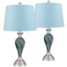Arden Green-Blue Glass Twist Blue Hardback Table Lamps Set of 2