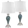 Arden Green-Blue Glass Twist Cream Shade Table Lamps Set of 2