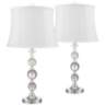 Solange Silver Stacked Crystal Cream Shade Table Lamps Set of 2