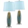 Azure Art Glass Blue Softback Table Lamps Set of 2
