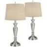Brushed Nickel Burlap Linen Table Lamps Set of 2