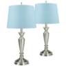 Brushed Nickel Blue Hardback Table Lamps Set of 2