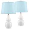 Jane White Ceramic Gourd Blue Softback Table Lamps Set of 2