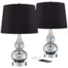 Castine Turquoise Glass Black Shade USB Table Lamps Set of 2