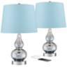 Castine Turquoise Glass Blue Hardback USB Table Lamps Set of 2