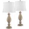 Serena Beige Gray Wood Finish Cream Shade Table Lamps Set of 2