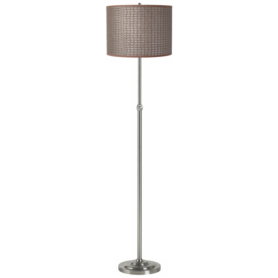 Woven Brown and Silver Brushed Steel Adjustable Floor Lamp