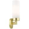 Aero 11 3/4&quot;H Satin Brass Metal and White Glass Wall Sconce