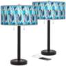 Blue Tiffany Arturo Black Bronze USB Table Lamps Set of 2