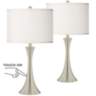 Cream Faux Silk Brushed Nickel Touch Table Lamps Set of 2