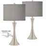 Gray Faux Silk Brushed Nickel Touch Table Lamps Set of 2