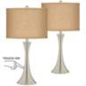 Burlap Shade Brushed Nickel Touch Table Lamps Set of 2