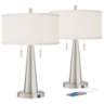 Cream Faux Silk Vicki Brushed Nickel USB Table Lamps Set of 2