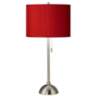 Red Faux Silk and Brushed Nickel Modern Table Lamp