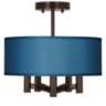 Blue Faux Silk Ava 5-Light Bronze Ceiling Light