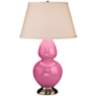 Robert Abbey Pink and Silver Double Gourd Ceramic Table Lamp