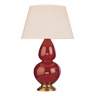 Robert Abbey Oxblood Red and Brass Double Gourd Ceramic Table Lamp