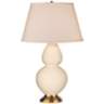 Robert Abbey Bone and Brass Double Gourd Ceramic Table Lamp