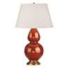 Robert Abbey Cinnamon Brown and Brass Double Gourd Ceramic Table Lamp