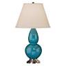 Robert Abbey Peacock Blue and Silver Double Gourd Ceramic Table Lamp