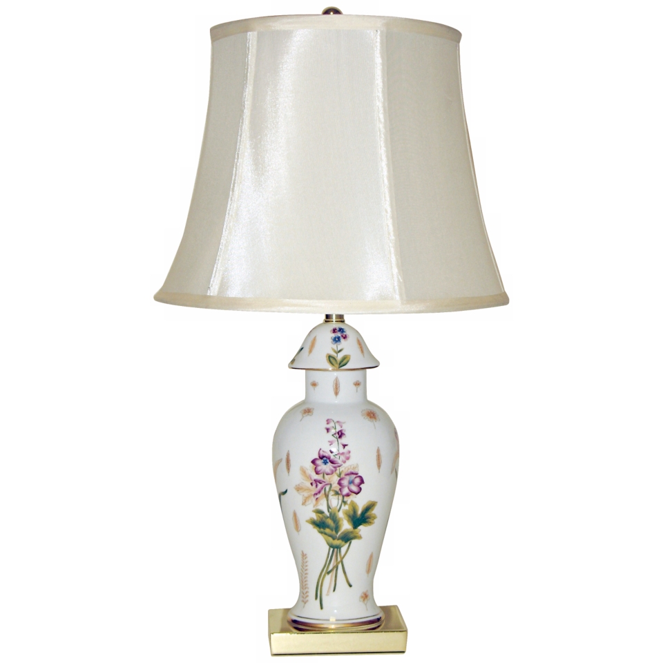 Purple Flower Hand Painted Porcelain Table Lamp   #J1511