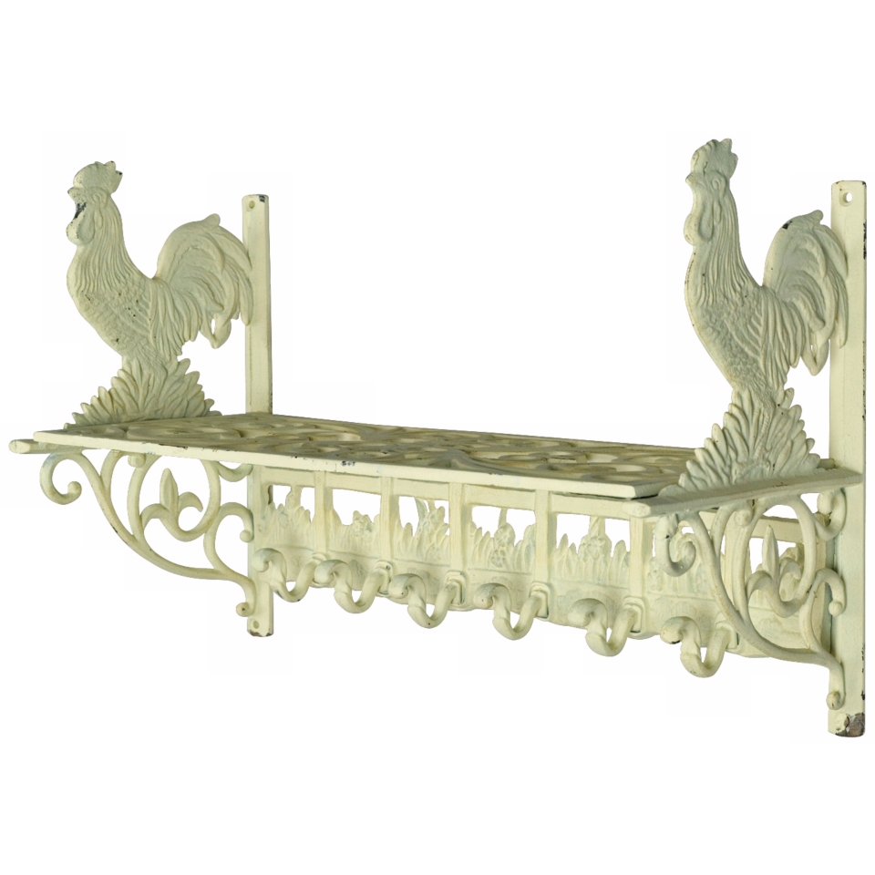 Weathered White Rooster Wall Shelf   #J3147