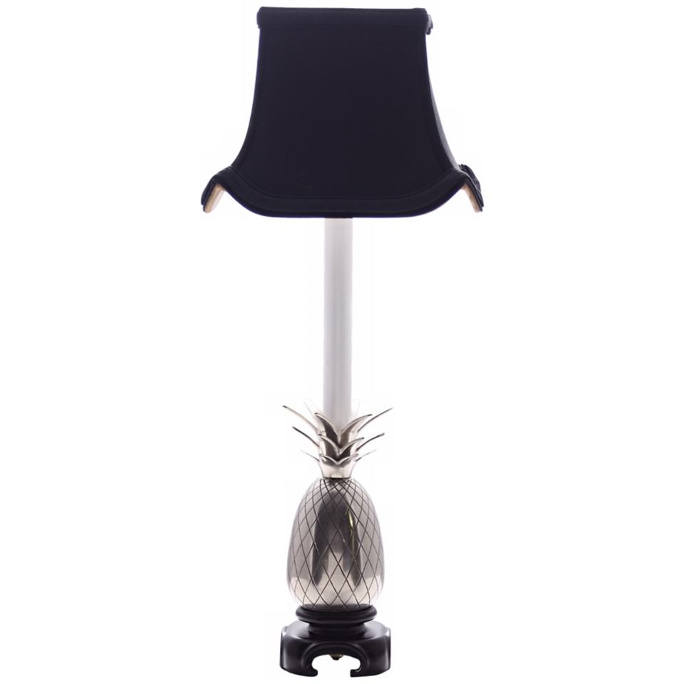 Pewter Pineapple Black Shade Table Lamp   #J8899