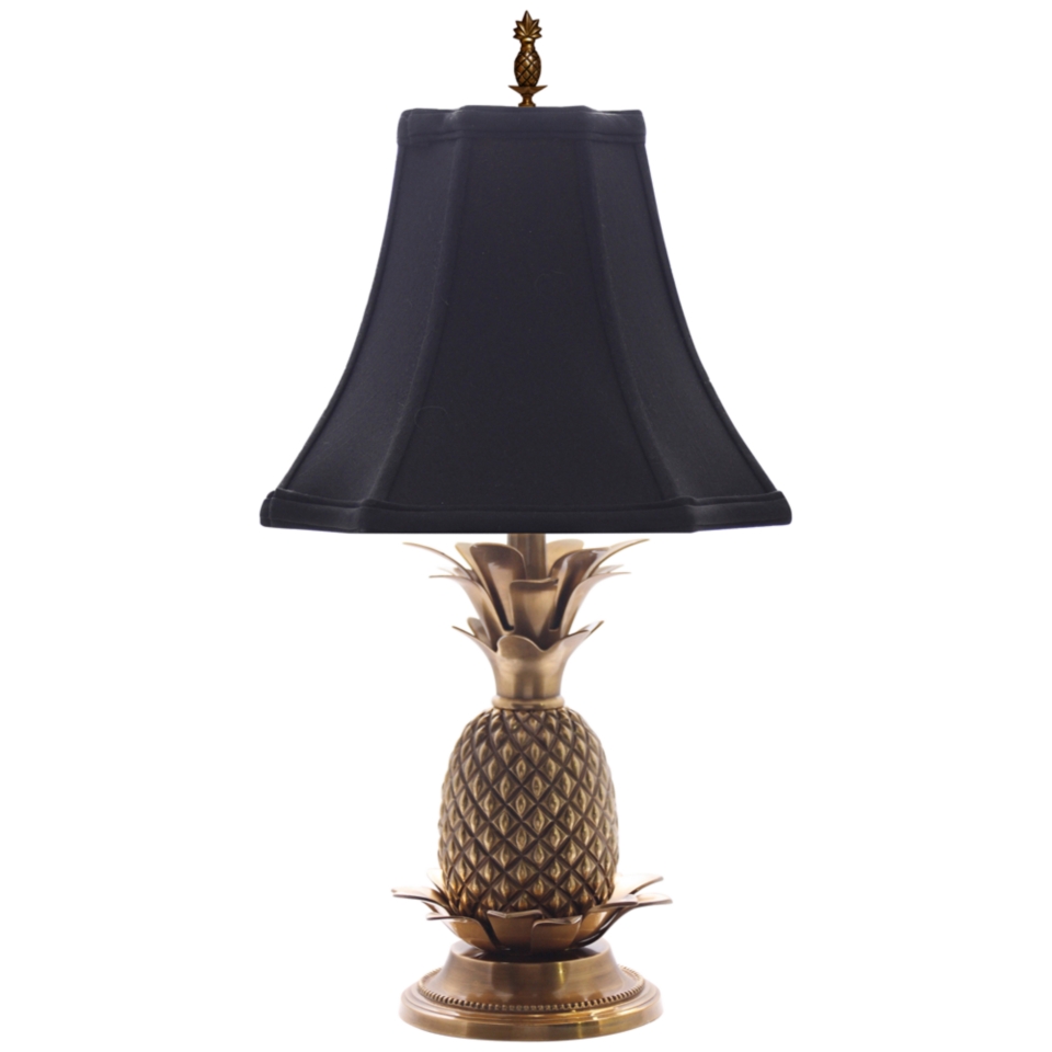Antique Brass Black Shade Pineapple Table Lamp   #J8907
