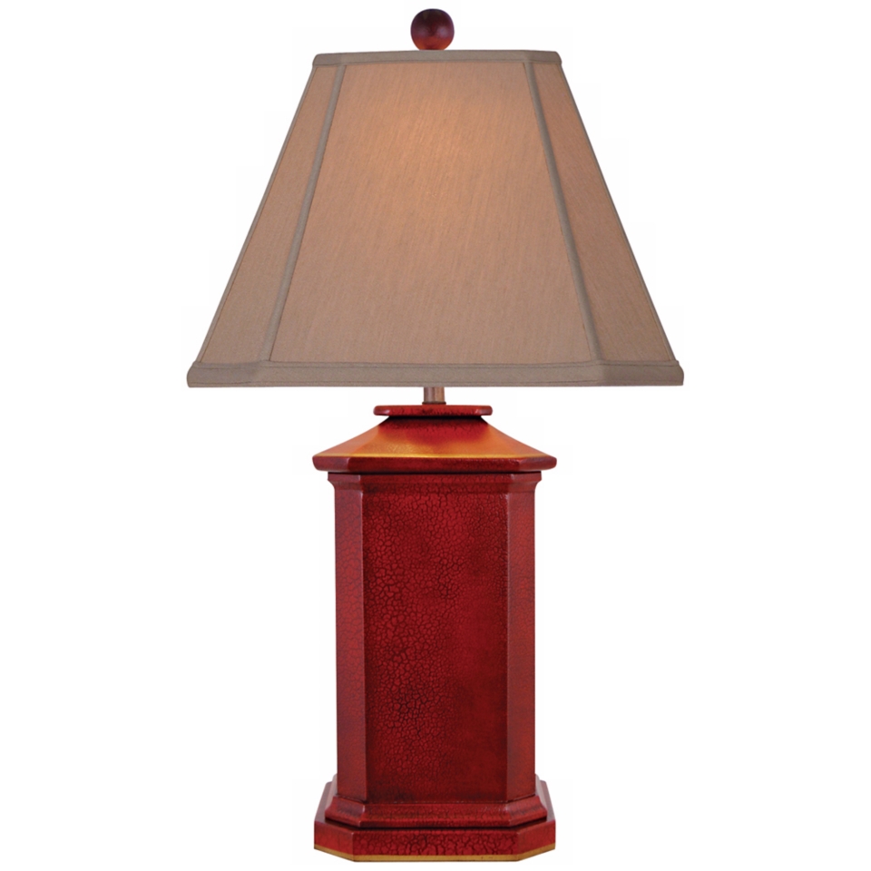 Red Lacquer Square Table Lamp   #N1954