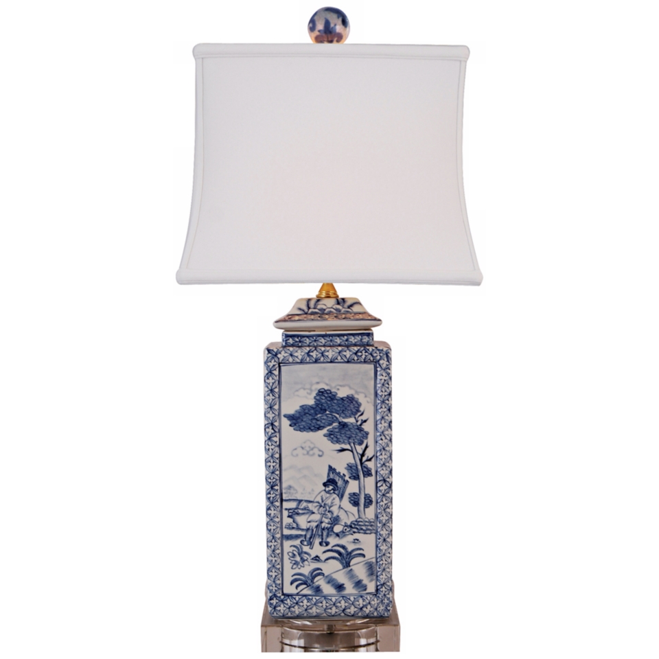 Blue and White Canton Square Porcelain Table Lamp   #N1971